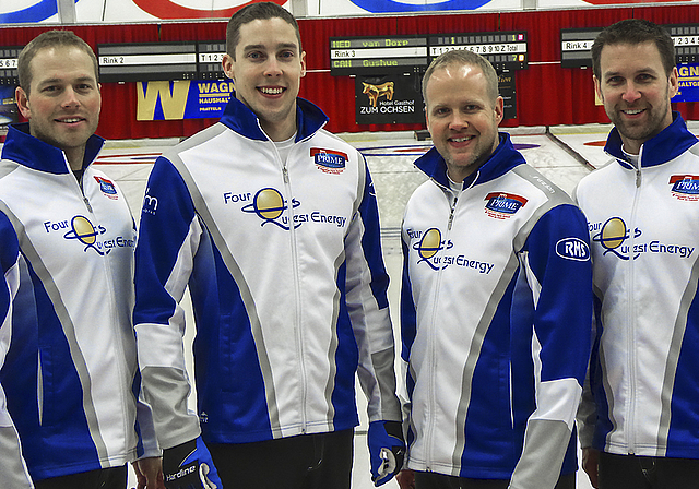 Gewannen zum vierten Mal in Arlesheim: Das kanadische Team mit (v. l.) Geoff Walker, Brett Gallant, Mark Nichols und Brad Gushue (Skip).  Foto: Thomas Immoos