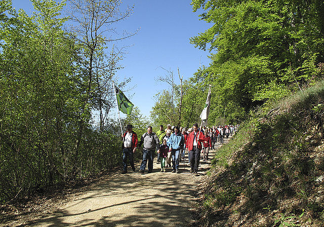 Marsch dem Bann entlang: Gegen 150 Personen stark war die Arleser Rotte am diesjährigen Banntag.  Foto: ZVG