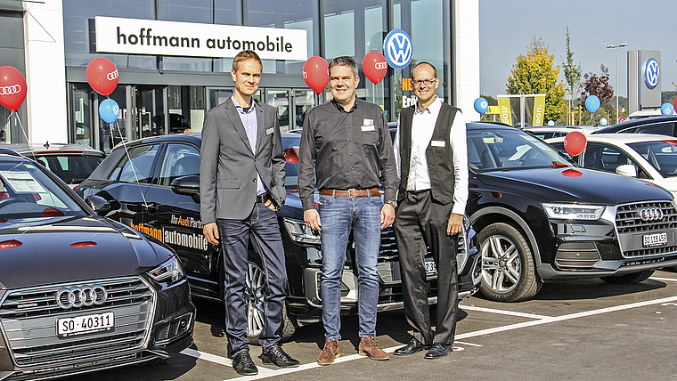 Setzen auf Autos der Volkswagengruppe: Michael Hoffmann, Christian Hoffmann, Stefan Vogel (v. l.) Foto: Tobias Gfeller