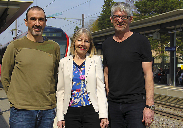 Das Birseck hat am Sonntag drei neue Landräte gewählt (v. l.): Marco Agostini (Grüne), Christina Wicker (Grünliberale) und Karl-Heinz Zeller (Grüne) fahren ab kommender Legislatur nach Liestal.  Foto: Tobias Gfeller
