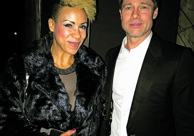 Leben in Hollywood: Petra Sprecher mit Brad Pitt an der Wrap-Party zu «Ad Astra». Foto: zVg