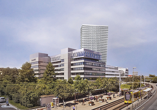 Blick von der Tramstation Spengler: In etwa so könnte der neue Spenglerpark dereinst aussehen.  Visualisierung: ZVG
