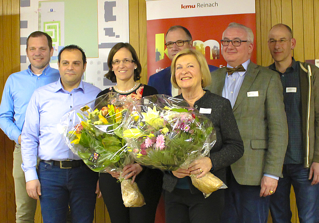 In dieser Besetzung geht der Gewerbeverein ins neue Jahr (v. l.): Martin König, Antonio Franco, Christa Strohm, Robert Stierlin, Gerda Massüger (Präsidentin), Marcus Haegi und Sven Reiniger.  Foto: Caspar Reimer