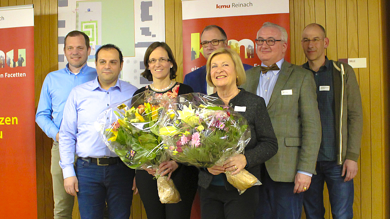 In dieser Besetzung geht der Gewerbeverein ins neue Jahr (v. l.): Martin König, Antonio Franco, Christa Strohm, Robert Stierlin, Gerda Massüger (Präsidentin), Marcus Haegi und Sven Reiniger.  Foto: Caspar Reimer