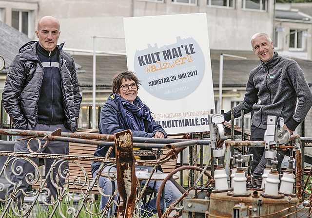 Sie beleben das Walzwerk-Areal: Roger Beutler, Petra Buchter und Joël Schneebeli.  Foto: Lukas Hausendorf