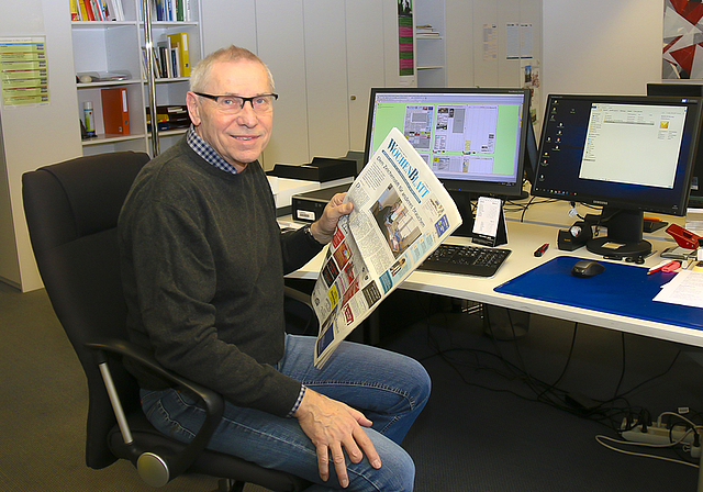 Zeitungsmacher für Schwarzbubenland und Laufental: Redaktionsleiter Martin Staub am Arbeitsplatz.   Foto: Gaby Walther
