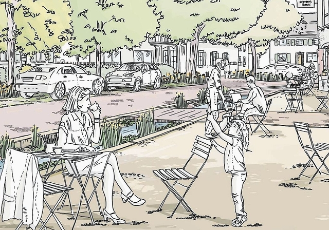 Ein Kaffee am lauschigen Bächlein? Das könnte in Arlesheim Realität werden. Visualisierung: ZVG