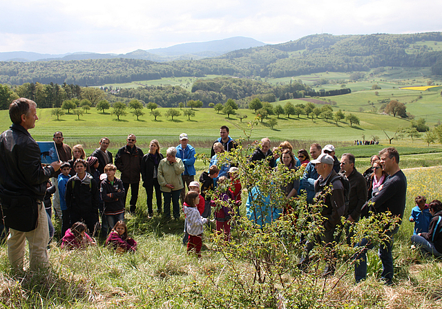 Spaziergang durch die Natur in Büren: Felix Gebhard erklärt an seinem Posten den Nutzen der Hecken.  Foto: Gaby Walther