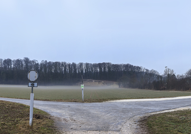 Vom Acker zum Kunstrasenfeld: Hier werden künftig die Tore des FC Reinach bejubelt. Im Mittelgrund rechts, wo sich jetzt noch eine Hecke erstreckt, soll das Clubhaus errichtet werden.  Foto: Edmondo Savoldelli