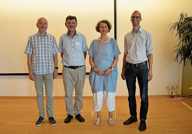 Zuständig für das Thema «Alter»: (v.l.) Gemeinderat Dieter Rehmann, Joachim Bühler, Leiter Koordinationsstelle für das Alter, seine Nachfolgerin Lisa Kaufmann und Andreas Iten, Leiter Soziale Dienste. Foto: Jeannette Weingartner