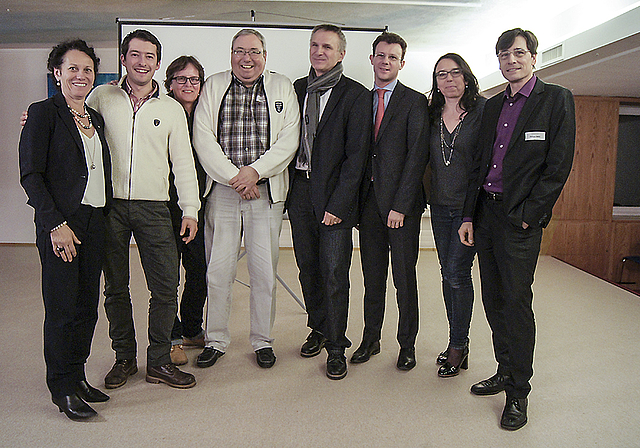 Der Vorstand in corpore: v. l. Monika Strobel, Markus Sommerer, Andrea Hänggi, Markus Gschwend (tritt ab), Bruno Steiger (Präsident), Philipp Hägeli (ist neu, ersetzt Gschwend), Claudia Meier und Philippe Wälle.  Foto: Oliver Sterchi