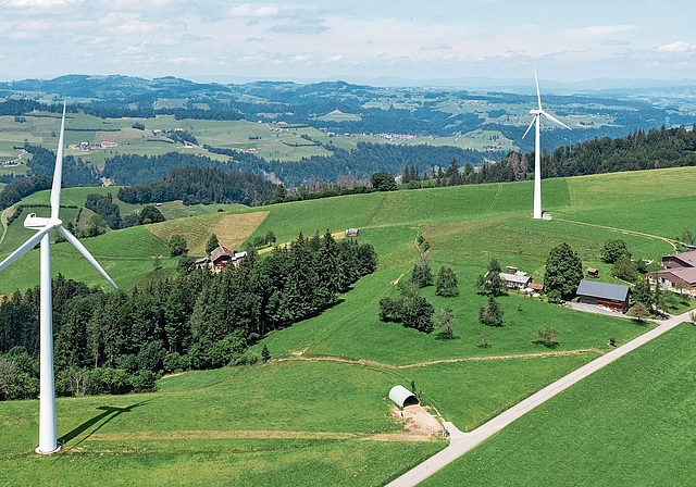 Nachhaltiger Strom: Aventron erwirbt eine Beteiligung an sechs Windenergieanlagen im Waadtland. Foto: Symbolbild / Patrick Huerlimann