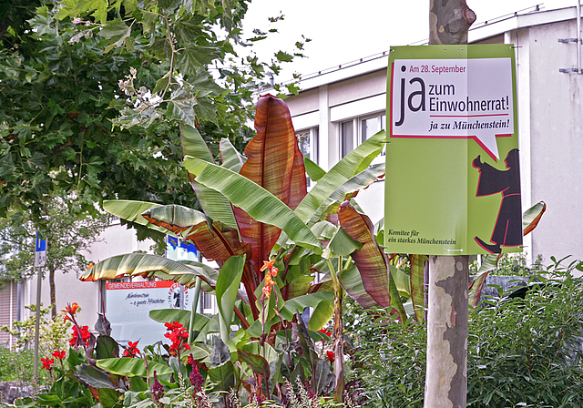 Einseitiger Abstimmungskampf: Im Vorfeld des Urnengangs zur Einführung eines Einwohnerrats in Münchenstein sind nur die Befürworter mit Plakaten präsent.  Foto: Lukas Hausendorf