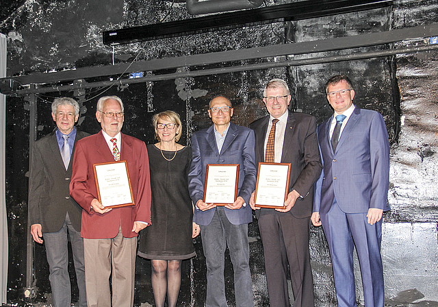 Laudatoren und Geehrte (v. l.): Peter Nebel, Werner Häring, Marianne Hollinger, Andreas Greuter, Werner Schmid und
