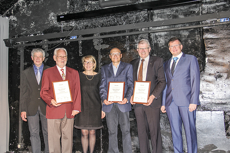 Laudatoren und Geehrte (v. l.): Peter Nebel, Werner Häring, Marianne Hollinger, Andreas Greuter, Werner Schmid und
