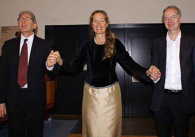 Grosser Beifall: Pianist Hartwig Joerges, Sopranistin Marion Ammann und Erzähler Silvio Pacozzi (v.l.). Foto: Jürg Jeanloz